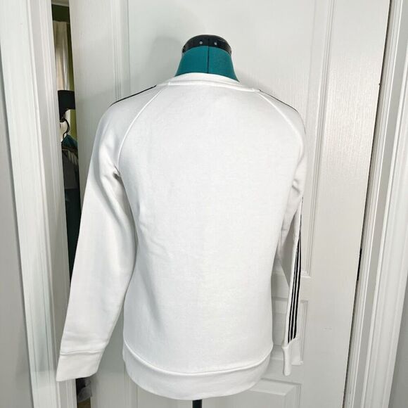 Adidas Classic Stripes Crewneck Long Sleeve Pullover Cotton Blend Sweatshirt - Picture 2 of 13